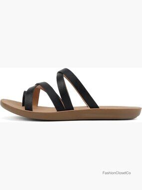 Women's Fashion Comfortable Slip On Flat Cross Band Toe Ring Sandals